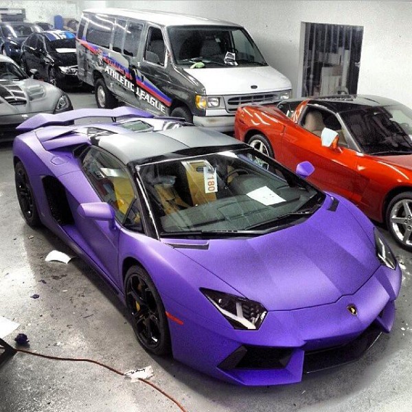 purple aventador wrapped